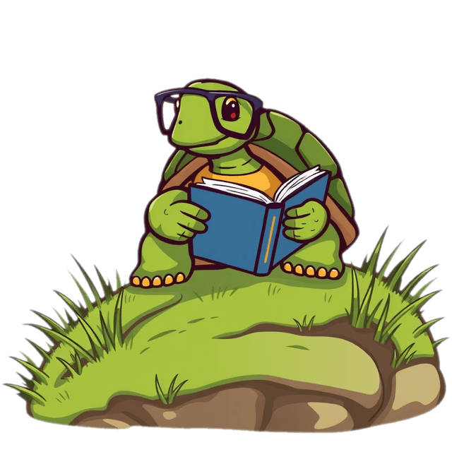 turtle reading a book on a hill